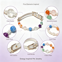 Collier pour animaux de compagnie en cristal énergétique, réglable, en cuir PU, pour chien et chat, avec perles de pierres précieuses naturelles, accessoires de bijoux apaisants pour animaux de compagnie