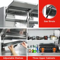 Armoire à outils roulante en acier inoxydable de 72 pouces avec 15 tiroirs, 3 armoires supérieures, panneau perforé et plan de travail en bois