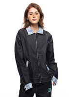 Veste en jean patchwork à carreaux en détresse technique lavée vintage pour femmes haut Streetwear à revers ample pour l'hiver et l'automne
