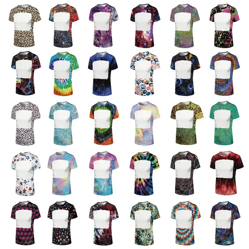 Wholesale OEM Customized Printed Polyester Tie Dyed Tee Sublimation Blank Faux Bleach Shirts