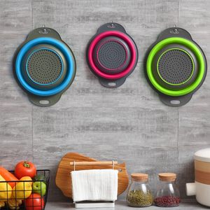 Fruit Vegetable Washing Basket Food Grade Silicone Kitchen Strainer Set Collapsible <b>Colander</b> Round Strainers Basket with Handle - Product Image 3