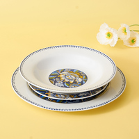 Vaisselle en céramique nouvellement conçue avec des ensembles de vaisselle à motifs d'assiettes florales vertes pour un usage quotidien