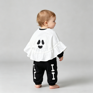 Vêtements en gros pour bébés garçons et filles, tenues de fête à thème tête de mort mignonnes, barboteuses en coton personnalisées, vêtements pour nouveau-nés avec chapeaux fantômes - Product Image 2