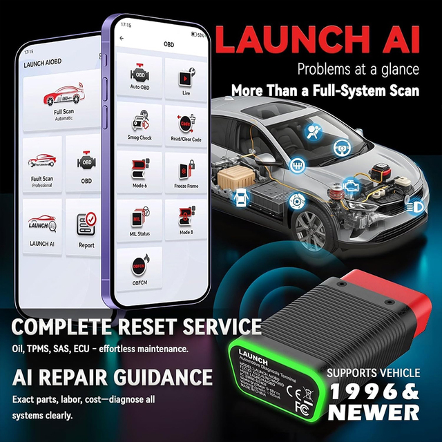 2026 New LAUNCH X431 AIOBD Automotive Diagnostic Scanner, Bluetooth Adapter Free Full OBD2 Function Work with IOS Android