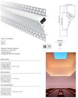 Profilé de lumière encastré en aluminium pour plafond, diffuseur mural encastré, bande LED linéaire pour décoration en plâtre