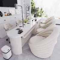 Table de manucure populaire blanc crème avec tiroir, plateau en ardoise, ensemble moderne pour salon de beauté et chaises de manucure