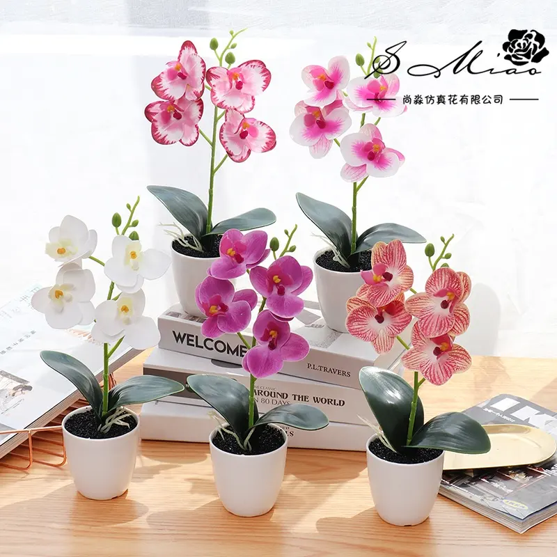 Polvo de mariposa para decoración, orquídeas artificiales con maceta para jardín