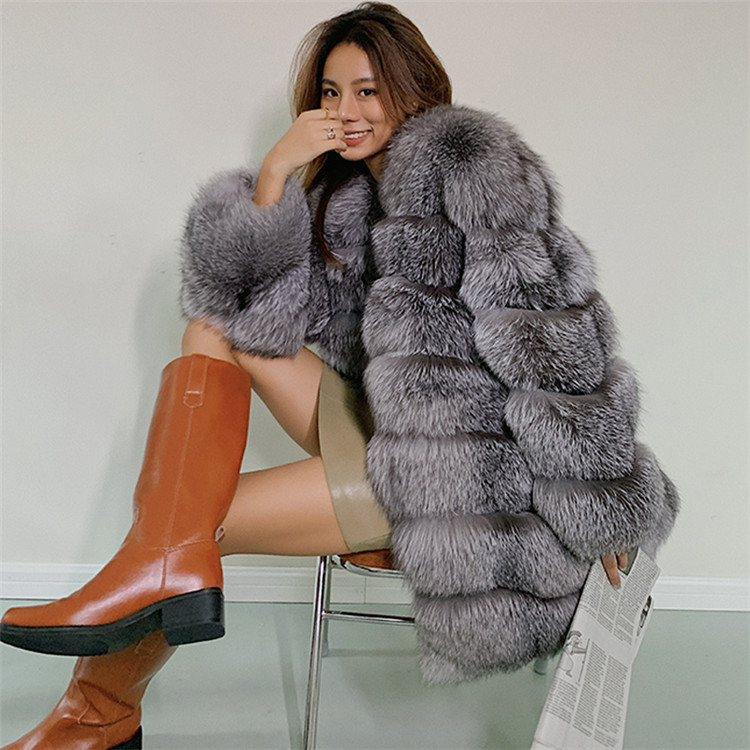 Whole leather fox fur coat women's mid-length Korean style slim coat winter women's jacket