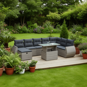 Conjunto de Sofá de Jardín de Ratán Gris, 6 Plazas, Muebles de Exterior con Almacenamiento, Diseño Contemporáneo - Product Image 2