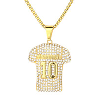 Collier pendentif Maradona 10 en acier inoxydable plaqué or, style hip-hop, motif T-shirt européen et américain, Maradona No. 10