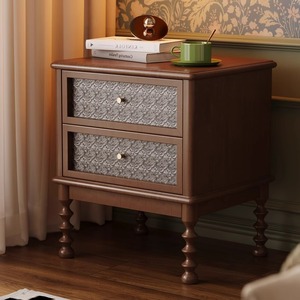 Vintage Black Solid Wood Nightstand With Two Drawers Bedroom Storage <b>Cabinet</b> Assembled Ready To Use - Product Image 5