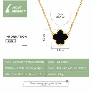 Conjunto de Collar y Aretes de Trébol Negro, Acero Inoxidable, Color Dorado, Joyería Acrílica - Product Image 2