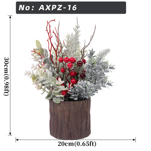 Composizione Natalizia Artificiale in Vaso, Pino Ghiacciato, Eucalipto e Bacche Rosse, Decorazione da Tavolo per Interni - Product Image 2