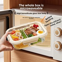 Boîte à lunch en verre à compartiments, compatible micro-ondes, en borosilicate haute résistance, hermétique avec grille d'aération pour la préparation des repas