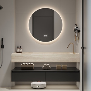 Customized size extremely simple wind rock board integrated seamless basin intelligent <b>mirror</b> <b>wall</b> hanging bathroom cabinet - Product Image 2
