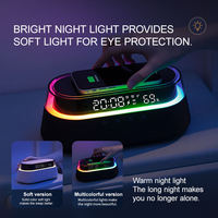 5-in-1 stereo voor luidspreker met RGB-verlichting, 15W snel draadloos opladen, wekker, desktop FM-radio