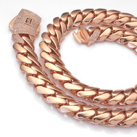 NUOYA Chaîne à maillons cubains en or rose avec fermoir en diamant glacé Chaîne cubaine monégasque épaisse et plate Cadeau bijoux hip-hop
