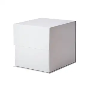 White Collapsible Cubic Handmade Craft Gift Box Packaging With Magnetic Closure Lid