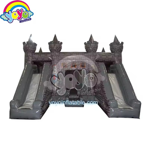 Château Gonflable Double Toboggan avec Tours Médiévales et Bannières Royales – Idéal pour Fêtes d'Anniversaire en Jardin - Product Image 3
