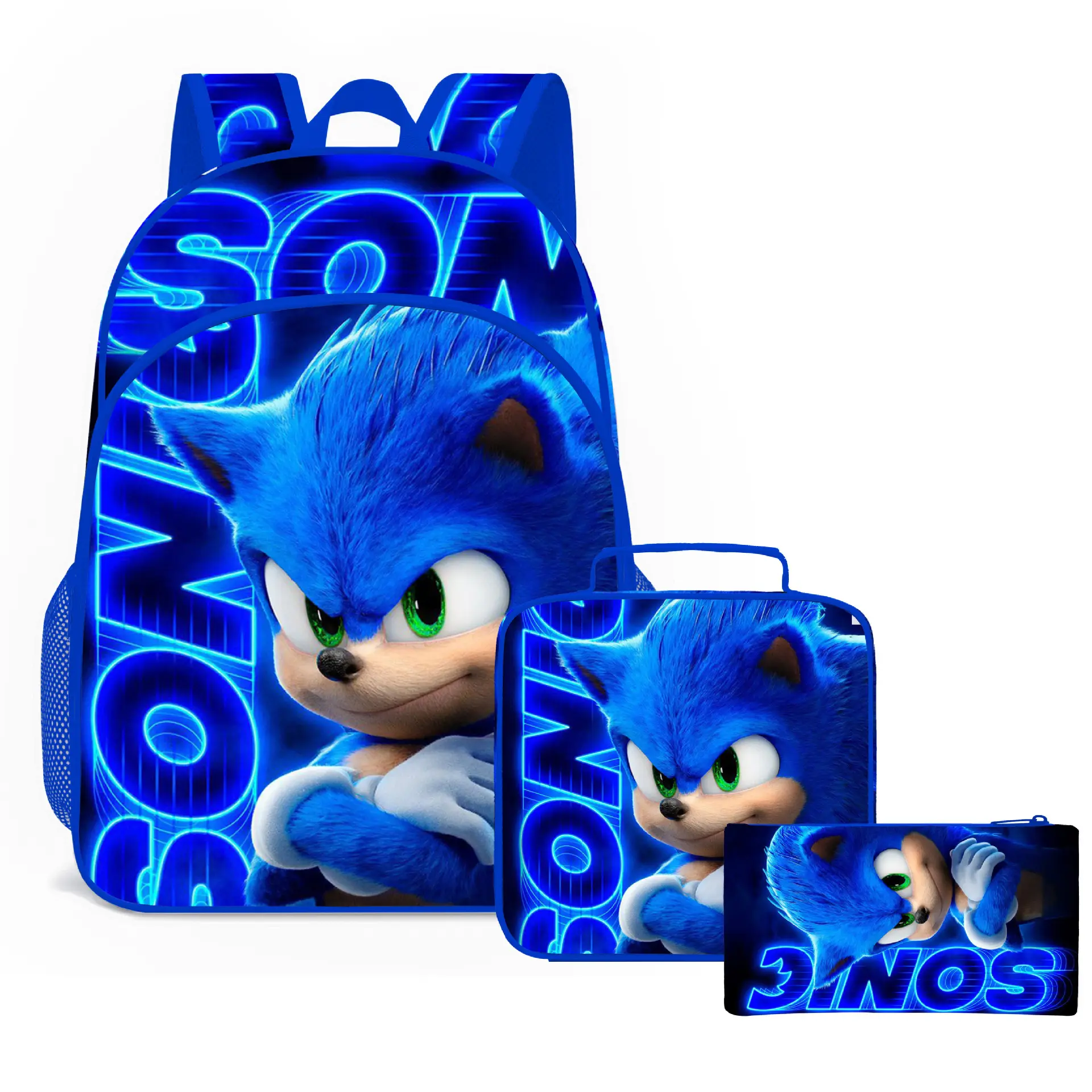 Sonic Print Women Men Backpack School Bag for Girl Boys Bookbag Children Custom Satchel School 3 Pcs Set Backpack