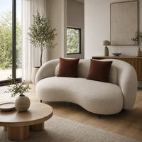 Ensemble de canapés modulaires incurvés en velours style crème, tissu bouclé, pour salon d'appartement, sans assemblage, OEM ODM