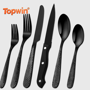 Juego de Cubiertos de Acero Inoxidable 430 con Mango Cuadrado de Piel de Serpiente, Pulido Espejo, para Hoteles, Cuchillo, Tenedor, Cuchara para Postre y Filete Occidental - Product Image 1