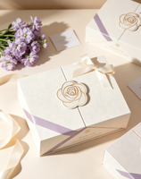 Boîte cadeau carrée biodégradable réutilisable à double ouverture, avec ruban et fermeture magnétique, logo personnalisable pour mariage