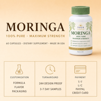 Capsules de Moringa, complément alimentaire naturel, soutien immunitaire, 0,5 g, 60 unités, usage quotidien pour adultes, régulation du transit intestinal et stimulation du métabolisme