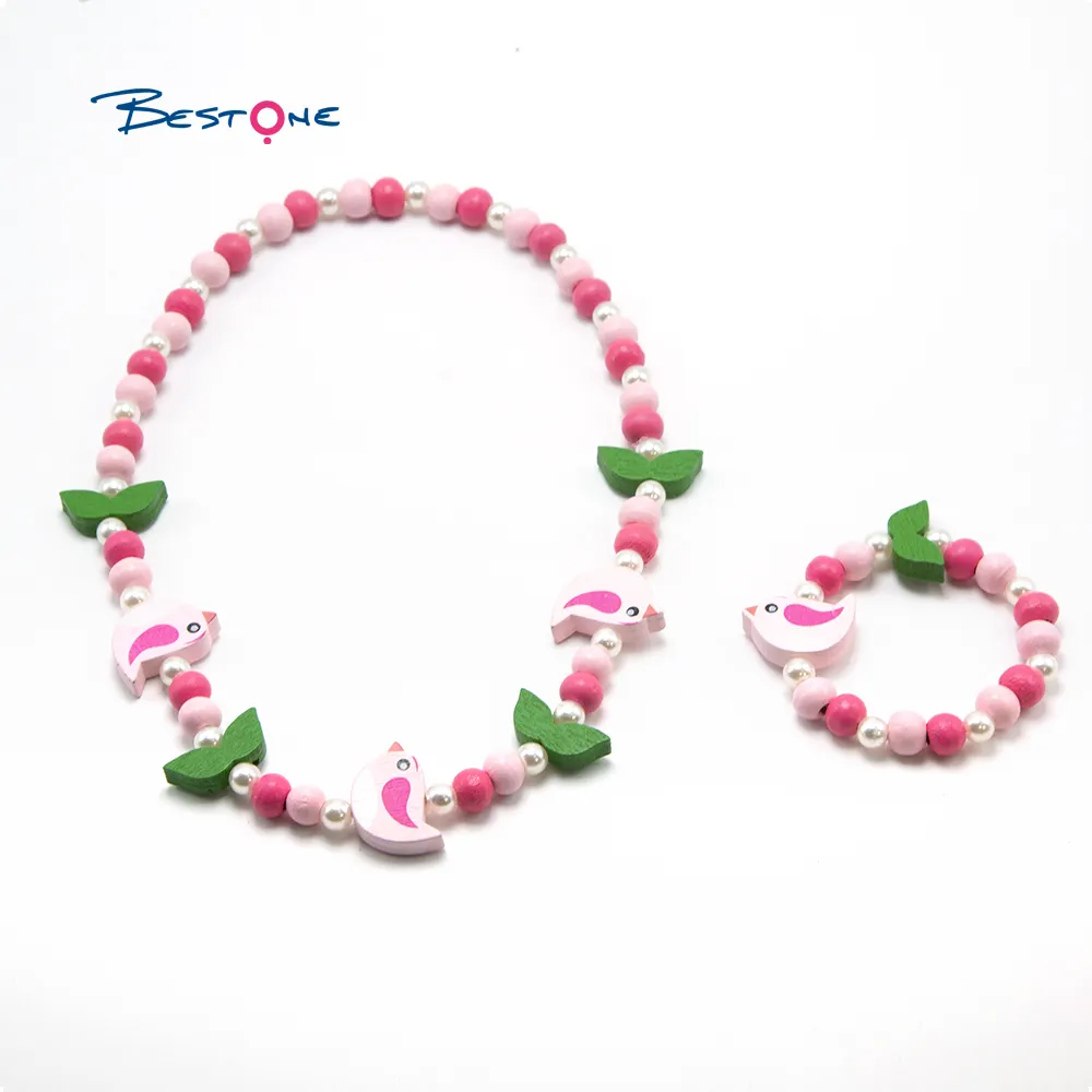 Ready To Ship Kids Jewelry Set Mixed Color Wooden Beads Kids Girls Necklace And Bracelet