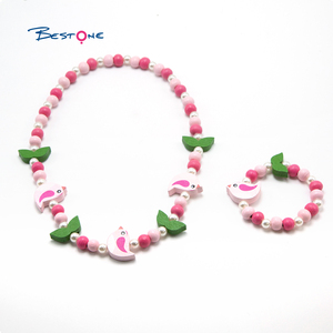 Ensemble de bijoux pour enfants prêt à être expédié, <span class=keywords><strong>perles</strong></span> <span class=keywords><strong>en</strong></span> <span class=keywords><strong>bois</strong></span> de couleurs mélangées, collier et bracelet pour enfants et filles - Product Image 1