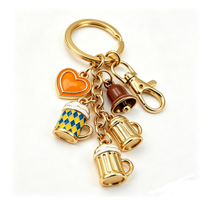 Custom Zinc Alloy UV Printing Beer Mug Keychain Gold-Plated Multi-Pendant Key Ring Fashion Munich Oktoberfest Souvenir - Product Image 5