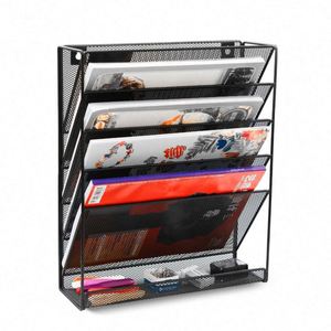 5-Tier Wall-Mounted <b>File</b> Organizer Rack Iron Craft Document Storage Shelf for Office and Home Sturdy <b>File</b> Holder - Product Image 3