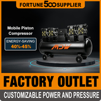 Compresseur d'air industriel portable à piston 180L à quatre moteurs, 6752W, 700L/min, sans huile, silencieux, refroidi par air, multi-tension AC
