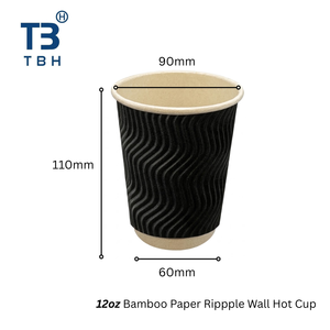 Vaso de papel corrugado de 12 oz con pared ondulada, exterior negro, resistente al calor, personalizado con impresión, para llevar, para cafeterías, oficinas, compatible con OEM y ODM. - Product Image 1