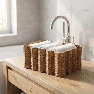 Handmade Woven Rattan <b>Storage</b> <b>Basket</b> Geometric Shape Eco Friendly For Living Room Bathroom Cosmetic Coffee Tabletop <b>Storage</b> - Product Image 3