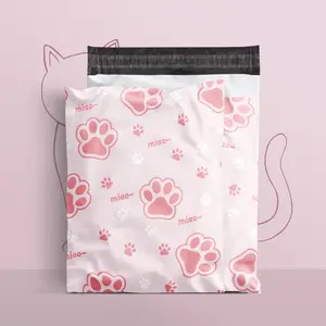 Bolsa de plástico rosa con estampado personalizado de pata de gato, bolsa de plástico rosa, bolsa de polietileno ecológica para jirafa, ropa para niños, flamenco polymailer