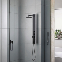 Panneau de douche en acier inoxydable mural noir mat avec 1 poignée et douche supérieure pour salle de bain