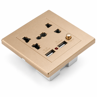 Prise USB Xanmoo à cinq trous avec deux ports USB, panneau de commutation, matériau en bronze phosphoreux, prise multifonctionnelle pour la maison, prise SDK