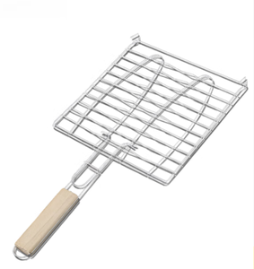Wooden Handle Stainless Steel BBQ <b>Mesh</b> <b>Grilling</b> Clip, Food <b>Grilling</b> Holder <b>for</b> Barbecue Cooking - Product Image 1