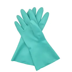 便宜的15 mil植塑内衬安全工作长袖绿色油抗酸耐化学腐蚀重型工业丁腈手套
