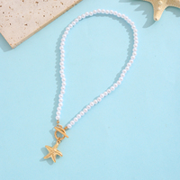 Collier pendentif étoile de mer en alliage de zinc avec perles d'imitation et chaîne à maillons, fermoir à bascule, cadeau de mariage pour femme