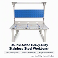 Table de travail industrielle en acier inoxydable sur mesure, double face, avec prise électrique et éclairage LED, vente en gros, OEM