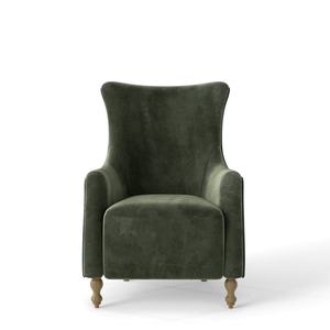 Dual Fabric Upholstered High Back <b>Wing</b> <b>Chair</b> - Luxury Velvet & Casual Striped Linen Accent <b>Chair</b> for Living Room - Product Image 1
