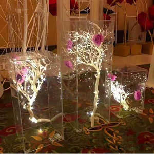 زينة الزفاف حامل طويل مستطيل أنيق شفاف أكريليك طاولة زفاف قطع مركزية حامل زهور قاعدة زهور - Product Image 6