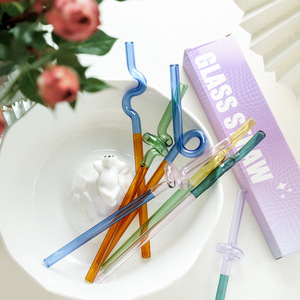 Ensemble de pailles en verre de style japonais, boîte cadeau, transparentes, pour jus, lait, thé, courbées, torsadées, droites - Product Image 3