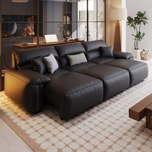 Italian Modern Living Room Bed Luxury Black Leather Remote Control Three Seater <b>Sofas</b> 914 Three Seater <b>Sofas</b> 914 914 Th - Product Image 5