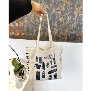 Wholesale Vintage Cartoon Cell Phone Printed student large capacity shoulder shopping Bag women Casual printed travel canvas bag