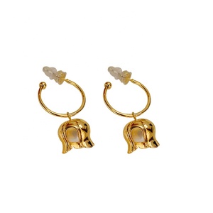 2024 bijoux vintage style français muguet boucles d'oreilles perle d'eau douce naturelle pétales dorés boucle d'oreille pour dame - Product Image 5