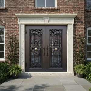 Puerta <span class=keywords><strong>de</strong></span> Hierro Forjado con Vidrio Mexicano, Diseño Simple y Moderno, Puerta Doble Exterior <span class=keywords><strong>para</strong></span> Jardín, Precio Principal <span class=keywords><strong>de</strong></span> Venta en EE. UU. - Product Image 2