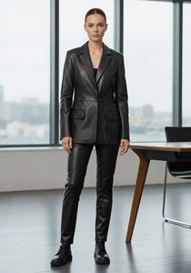 Chaqueta de Cuero Vintage de Moda para Mujer, Estilo Informal, Largo Medio, Chaqueta de Cuero Negra de Gran Tamaño, <span class=keywords><strong>Blazer</strong></span> de Tela PU - Product Image 5